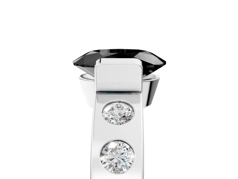 White gold Fancy Black Oval Cut Brilliant Channel-Set Diamond Ring with Bezel Prong Setting_5