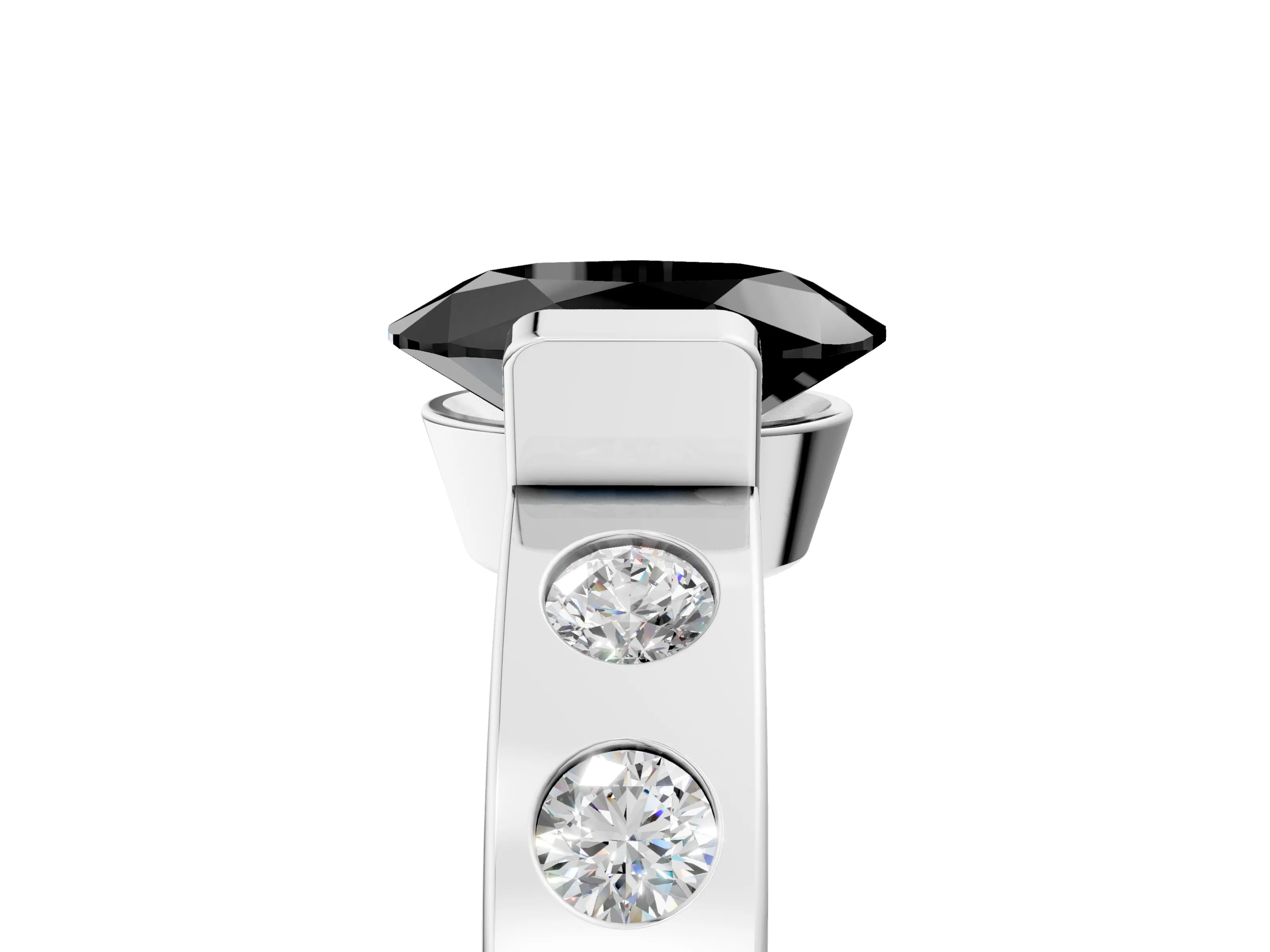 White gold Fancy Black Oval Cut Brilliant Channel-Set Diamond Ring with Bezel Prong Setting_5