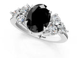 White gold Fancy Black Oval Cut Brilliant Diamond Cluster Accent Solitaire Ring with Prong Setting_13