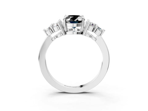 White gold Fancy Black Oval Cut Brilliant Diamond Cluster Accent Solitaire Ring with Prong Setting_15