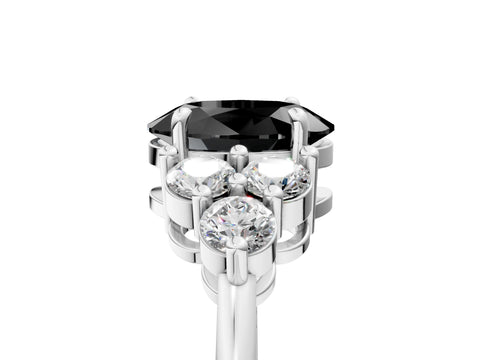 White gold Fancy Black Oval Cut Brilliant Diamond Cluster Accent Solitaire Ring with Prong Setting_17