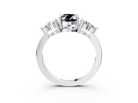 White gold Fancy Black Oval Cut Brilliant Diamond Cluster Accent Solitaire Ring with Prong Setting_3
