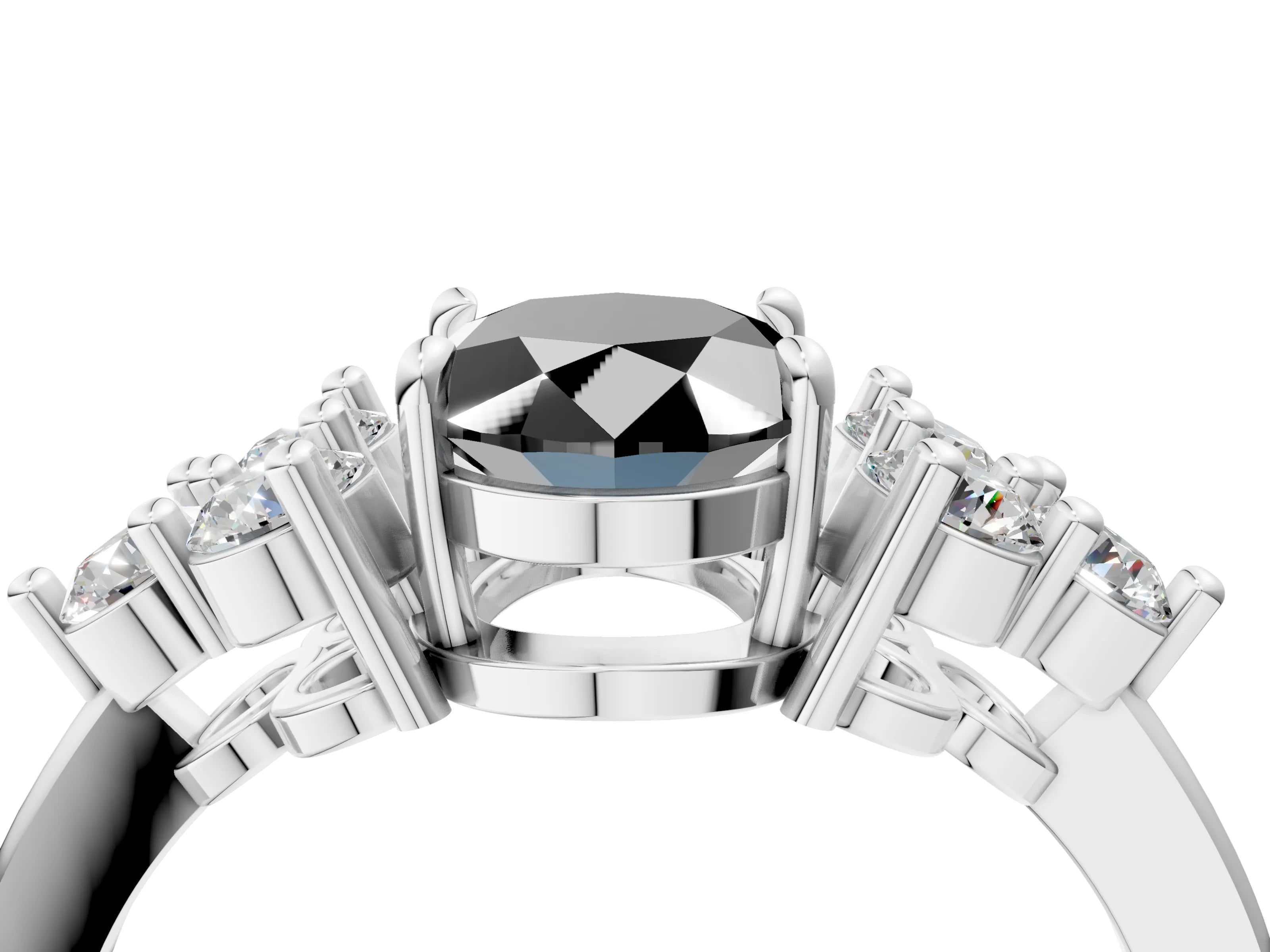 White gold Fancy Black Oval Cut Brilliant Diamond Cluster Accent Solitaire Ring with Prong Setting_4