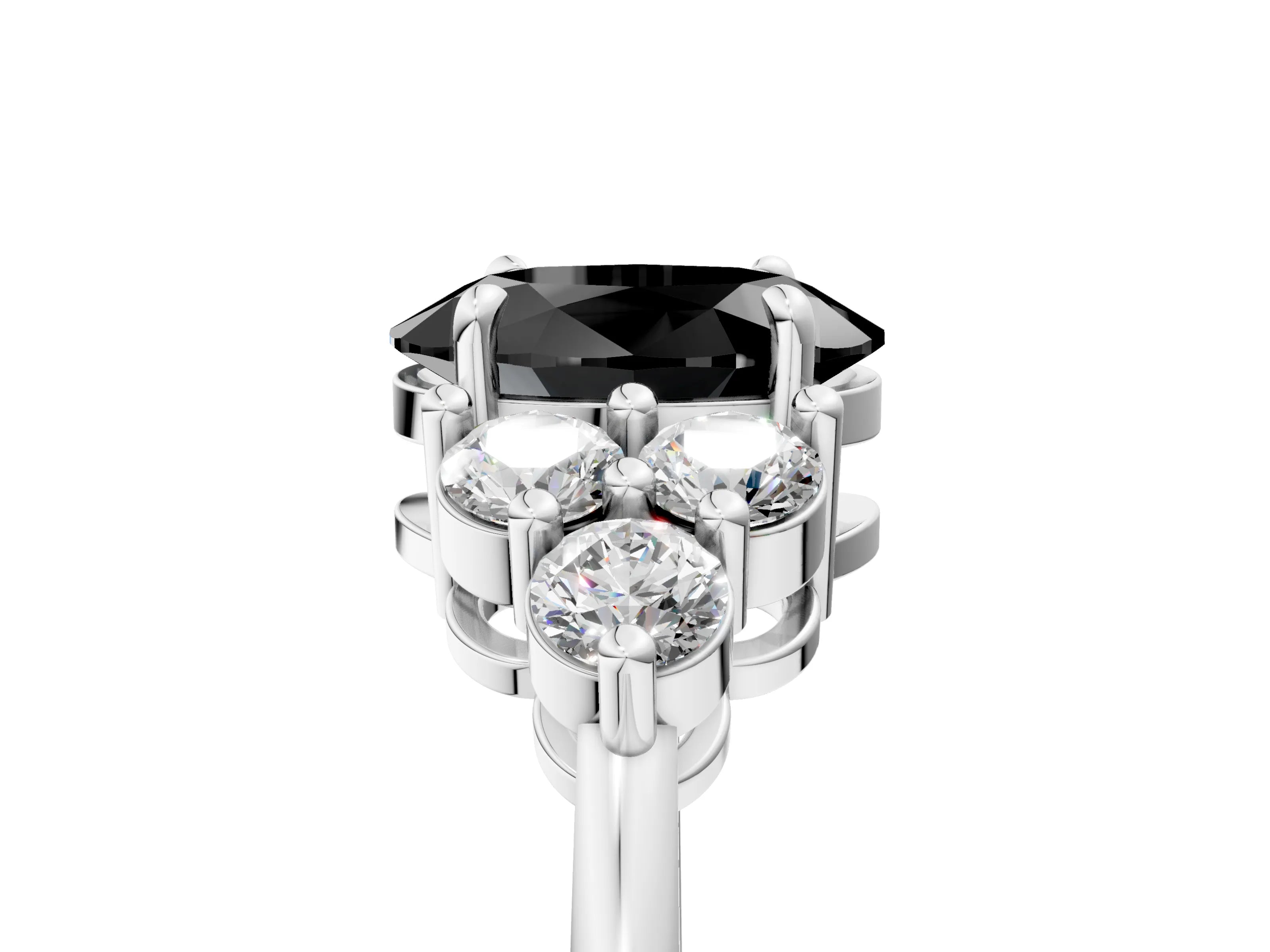 White gold Fancy Black Oval Cut Brilliant Diamond Cluster Accent Solitaire Ring with Prong Setting_5