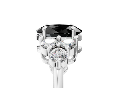 White gold Fancy Black Oval Cut Brilliant Diamond Cluster Accent Solitaire Ring with Prong Setting_5