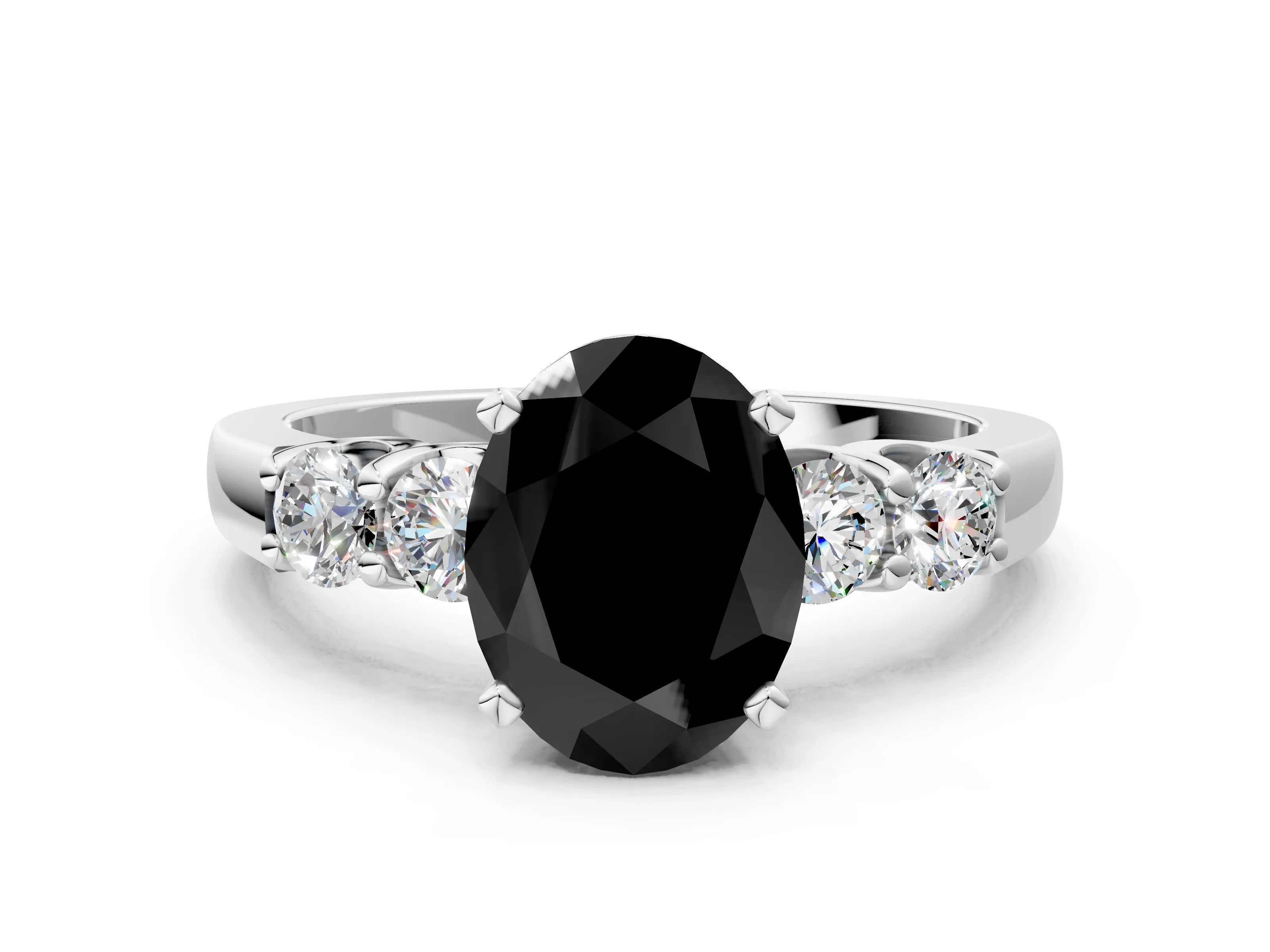 White gold Fancy Black Oval Cut Brilliant Diamond Five-Stone Engagement Ring with Prong Setting on a Classic Band_3