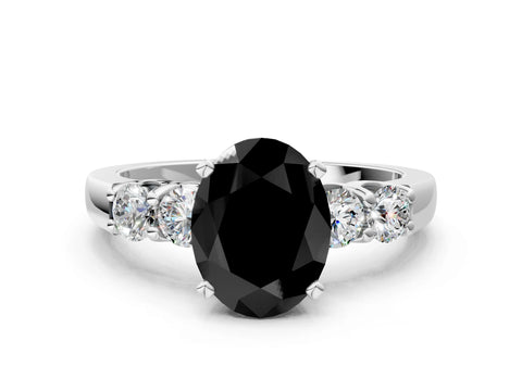 White gold Fancy Black Oval Cut Brilliant Diamond Five-Stone Engagement Ring with Prong Setting on a Classic Band_3