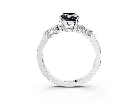 White gold Fancy Black Oval Cut Brilliant Diamond Five-Stone Engagement Ring with Prong Setting on a Classic Band_6