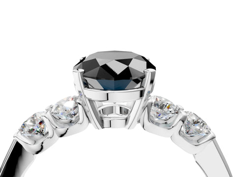 White gold Fancy Black Oval Cut Brilliant Diamond Five-Stone Engagement Ring with Prong Setting on a Classic Band_7