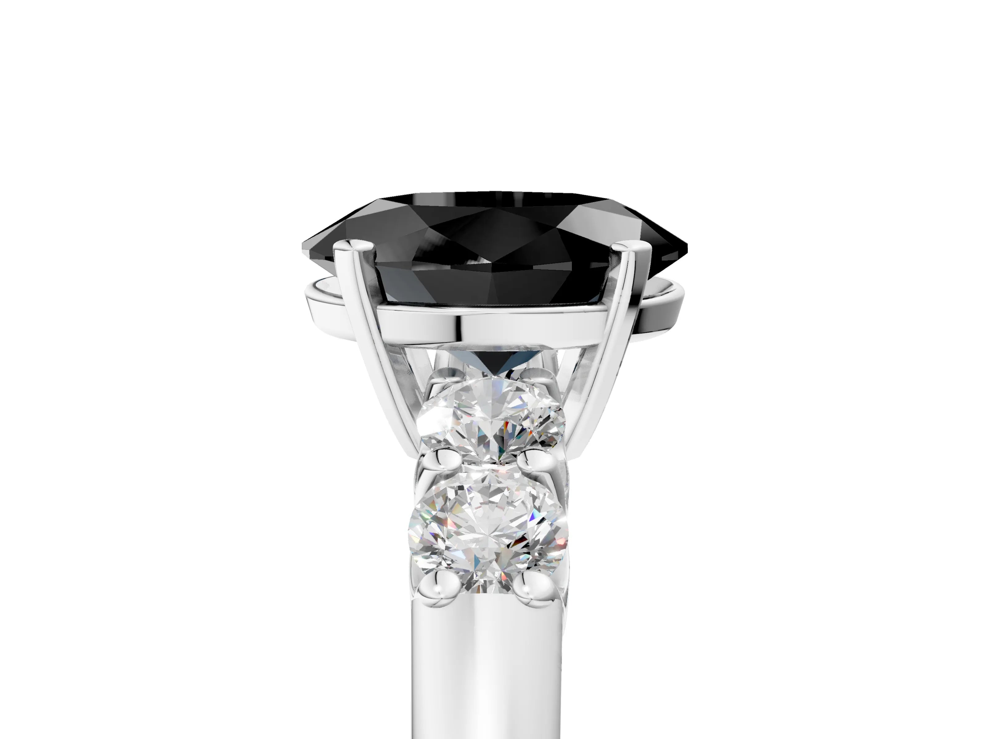 White gold Fancy Black Oval Cut Brilliant Diamond Five-Stone Engagement Ring with Prong Setting on a Classic Band_8