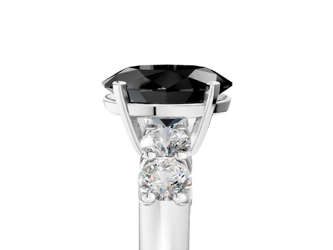 White gold Fancy Black Oval Cut Brilliant Diamond Five-Stone Engagement Ring with Prong Setting on a Classic Band_8