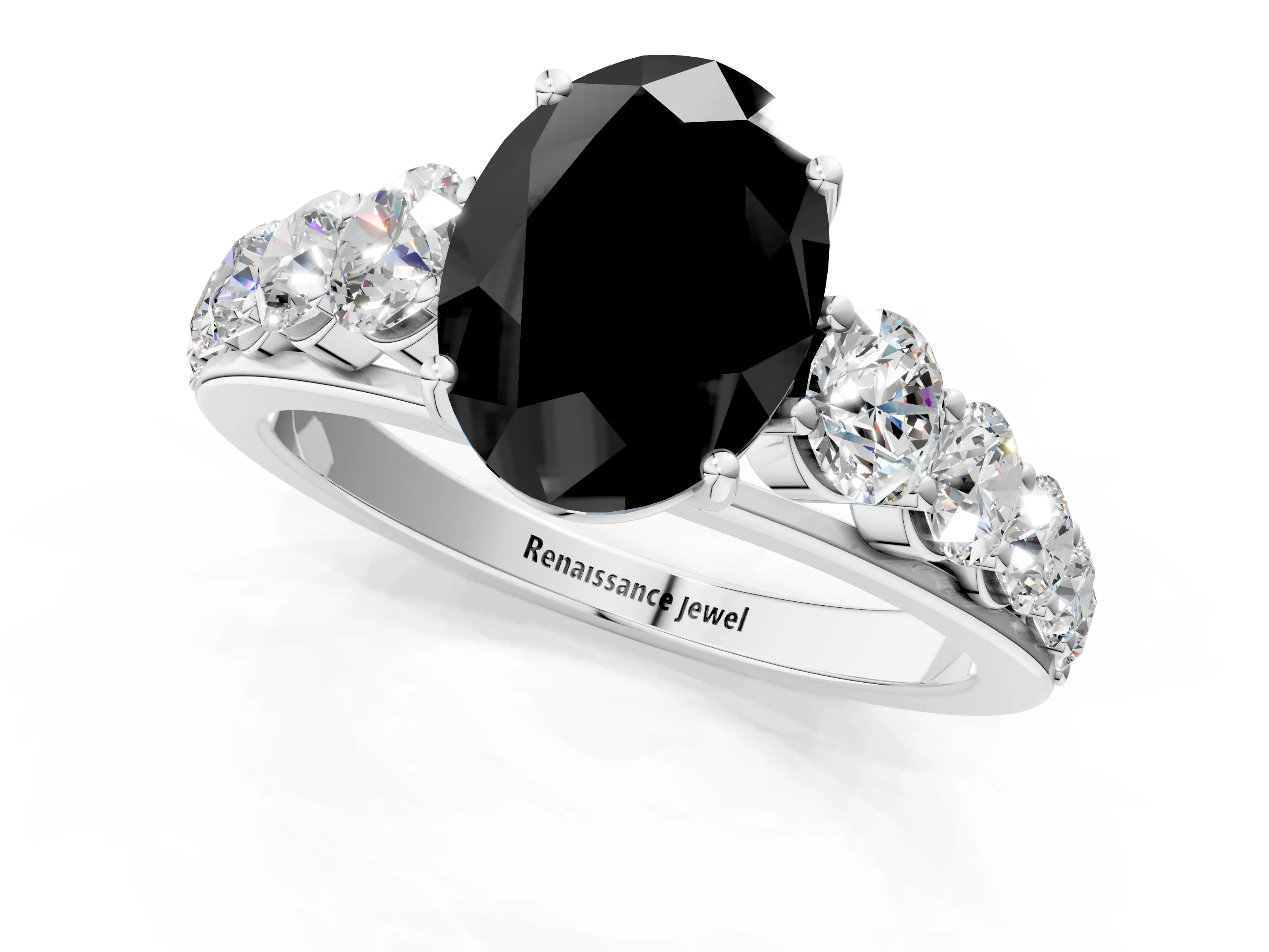 White gold Fancy Black Oval Cut Brilliant Diamond Pavé Band with Six-Prong Setting_1