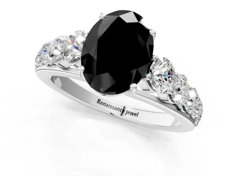 White gold Fancy Black Oval Cut Brilliant Diamond Pavé Band with Six-Prong Setting_1