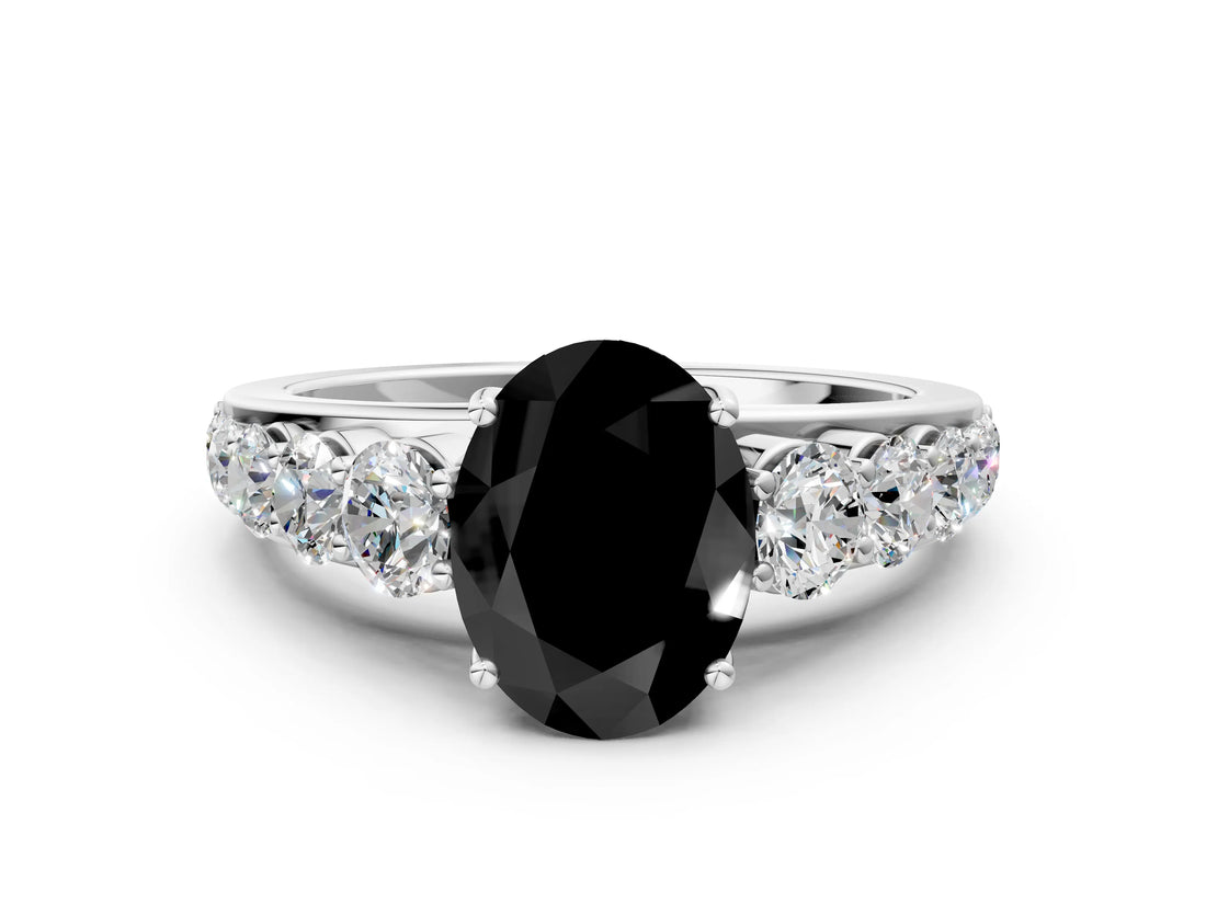White gold Fancy Black Oval Cut Brilliant Diamond Pavé Band with Six-Prong Setting_24