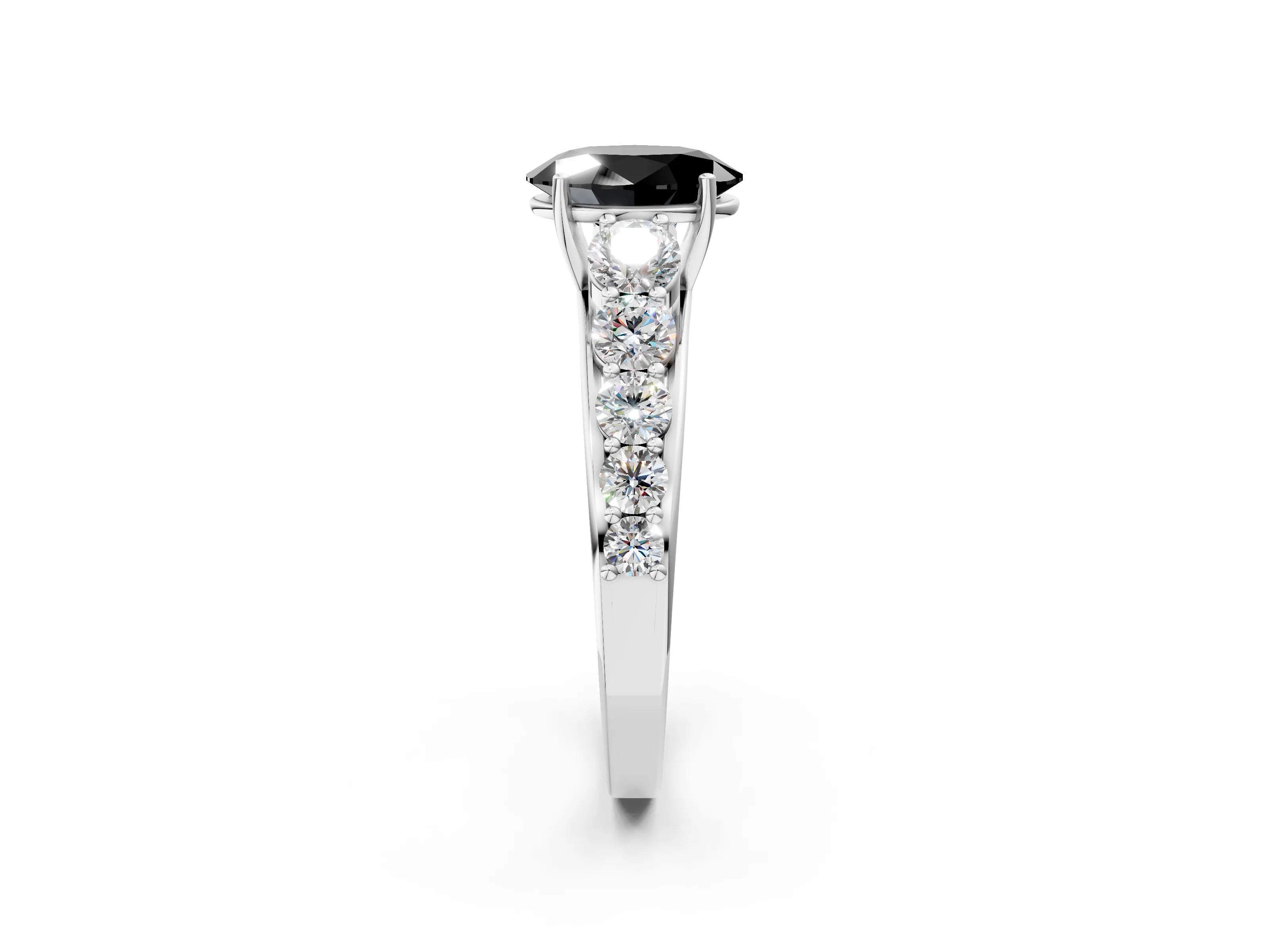 White gold Fancy Black Oval Cut Brilliant Diamond Pavé Band with Six-Prong Setting_2