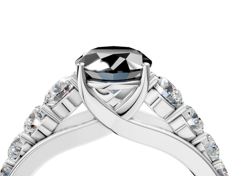 White gold Fancy Black Oval Cut Brilliant Diamond Pavé Band with Six-Prong Setting_4