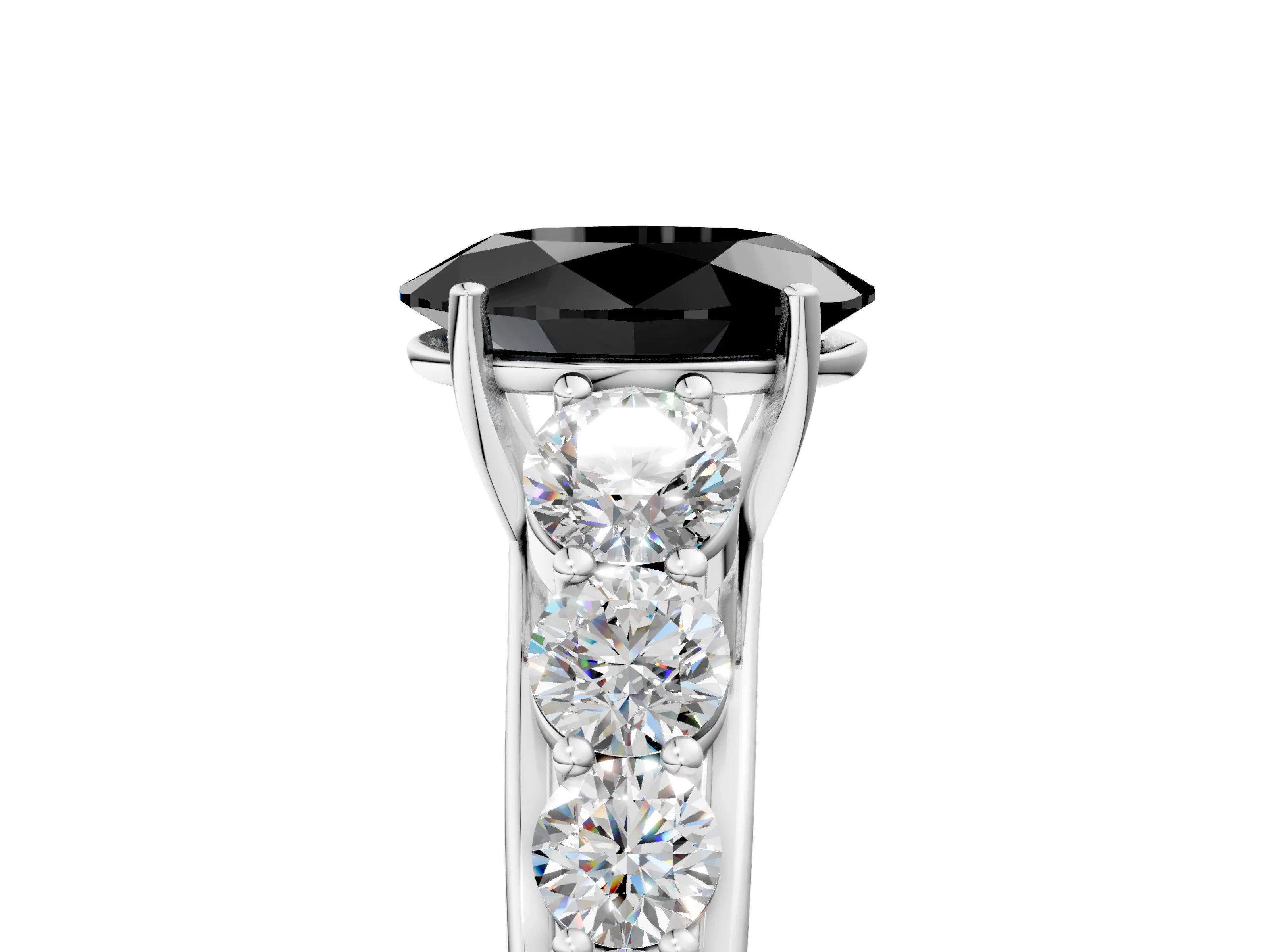 White gold Fancy Black Oval Cut Brilliant Diamond Pavé Band with Six-Prong Setting_5
