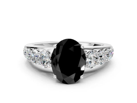 White gold Fancy Black Oval Cut Brilliant Diamond Pavé Band with Six-Prong Setting