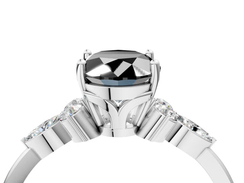 White gold Fancy Black Oval Cut Brilliant Diamond Solitaire Ring with Pear Side Stones and Four-Prong Setting_10