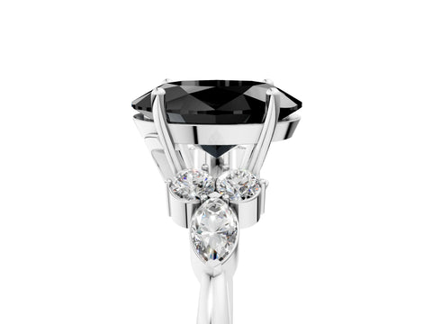 White gold Fancy Black Oval Cut Brilliant Diamond Solitaire Ring with Pear Side Stones and Four-Prong Setting_11