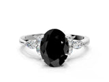 White gold Fancy Black Oval Cut Brilliant Diamond Solitaire Ring with Pear Side Stones and Four-Prong Setting_6