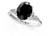 White gold Fancy Black Oval Cut Brilliant Diamond Solitaire Ring with Pear Side Stones and Four-Prong Setting_7