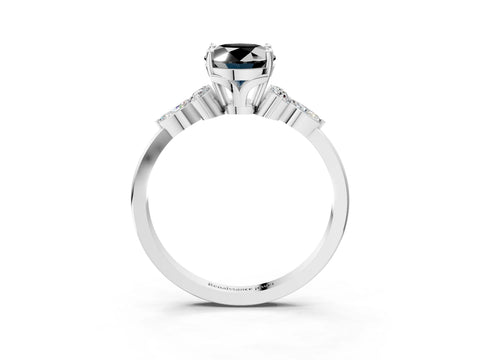 White gold Fancy Black Oval Cut Brilliant Diamond Solitaire Ring with Pear Side Stones and Four-Prong Setting_9