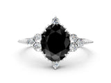 White gold Fancy Black Oval Cut Brilliant Diamond with Cluster Setting on a Beaded Band and Four-Prong Setting_24