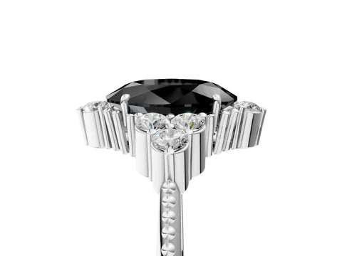 White gold Fancy Black Oval Cut Brilliant Diamond with Cluster Setting on a Beaded Band and Four-Prong Setting_29