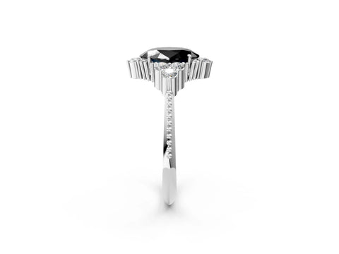White gold Fancy Black Oval Cut Brilliant Diamond with Cluster Setting on a Beaded Band and Four-Prong Setting_2