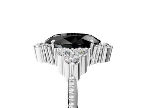 White gold Fancy Black Oval Cut Brilliant Diamond with Cluster Setting on a Beaded Band and Four-Prong Setting_5