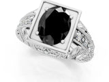 White gold Fancy Black Oval Cut Brilliant Milgrain Filigree Diamond Ring with Square Prong Setting_13