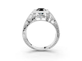White gold Fancy Black Oval Cut Brilliant Milgrain Filigree Diamond Ring with Square Prong Setting_15