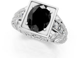 White gold Fancy Black Oval Cut Brilliant Milgrain Filigree Diamond Ring with Square Prong Setting_25