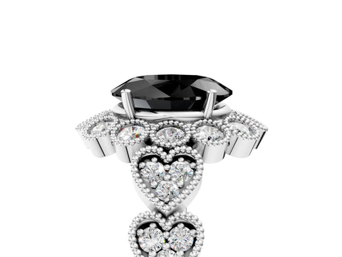 White gold Fancy Black Oval Cut Brilliant Milgrain Pave Heart Band Solitaire Ring_11