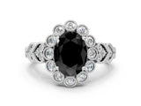 White gold Fancy Black Oval Cut Brilliant Milgrain Pave Heart Band Solitaire Ring_12