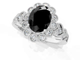 White gold Fancy Black Oval Cut Brilliant Milgrain Pave Heart Band Solitaire Ring_13