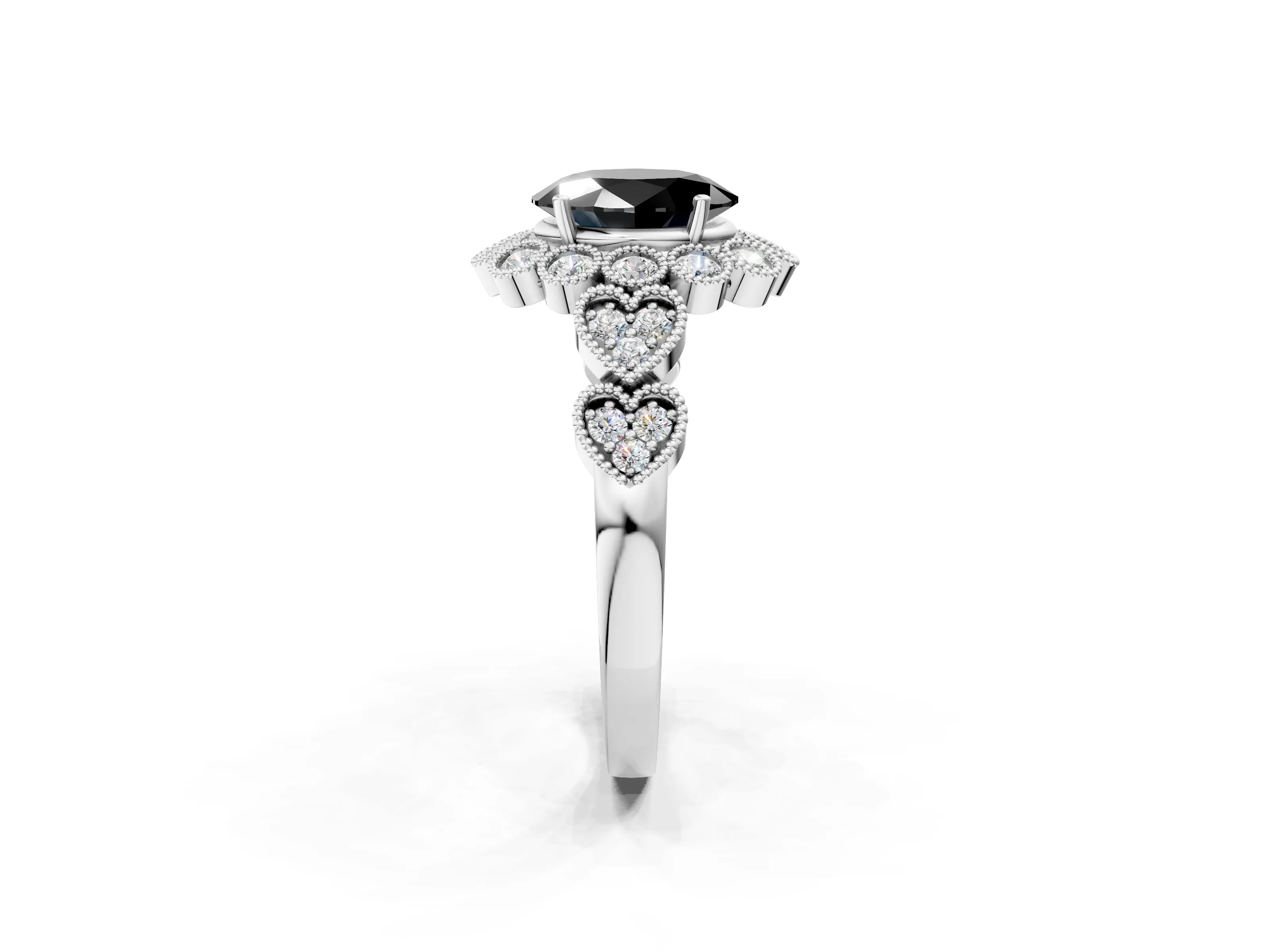 White gold Fancy Black Oval Cut Brilliant Milgrain Pave Heart Band Solitaire Ring_14
