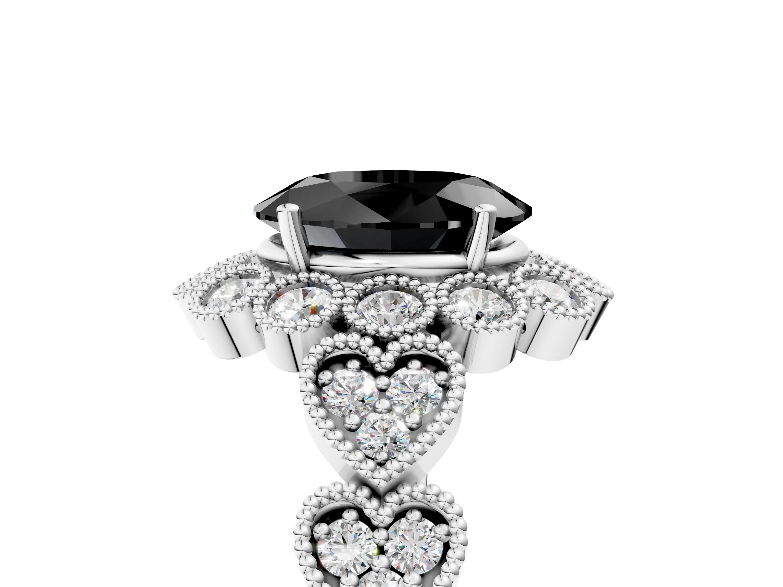 White gold Fancy Black Oval Cut Brilliant Milgrain Pave Heart Band Solitaire Ring_16