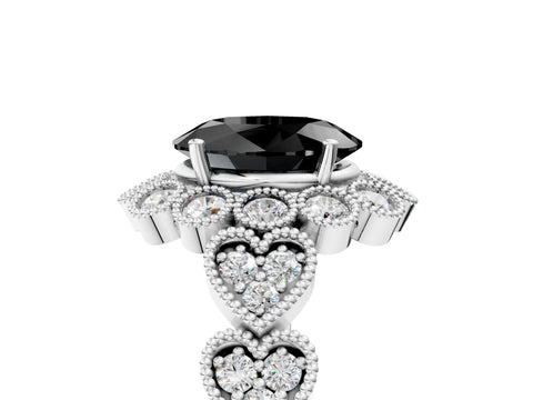 White gold Fancy Black Oval Cut Brilliant Milgrain Pave Heart Band Solitaire Ring_17