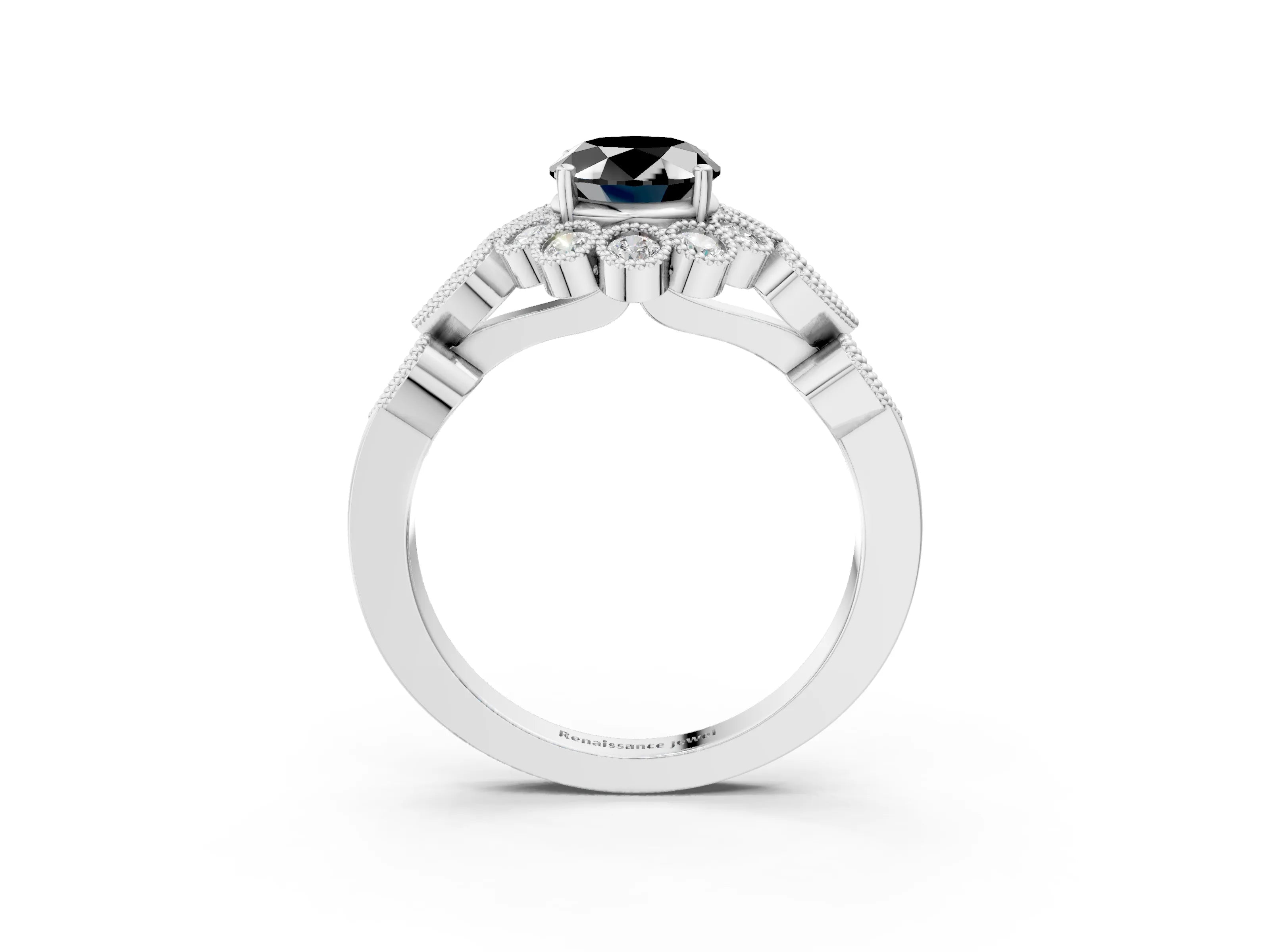White gold Fancy Black Oval Cut Brilliant Milgrain Pave Heart Band Solitaire Ring_21