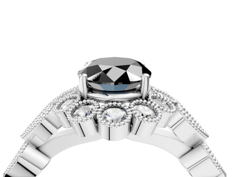 White gold Fancy Black Oval Cut Brilliant Milgrain Pave Heart Band Solitaire Ring_22