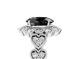 White gold Fancy Black Oval Cut Brilliant Milgrain Pave Heart Band Solitaire Ring_23