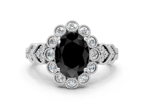 White gold Fancy Black Oval Cut Brilliant Milgrain Pave Heart Band Solitaire Ring_23
