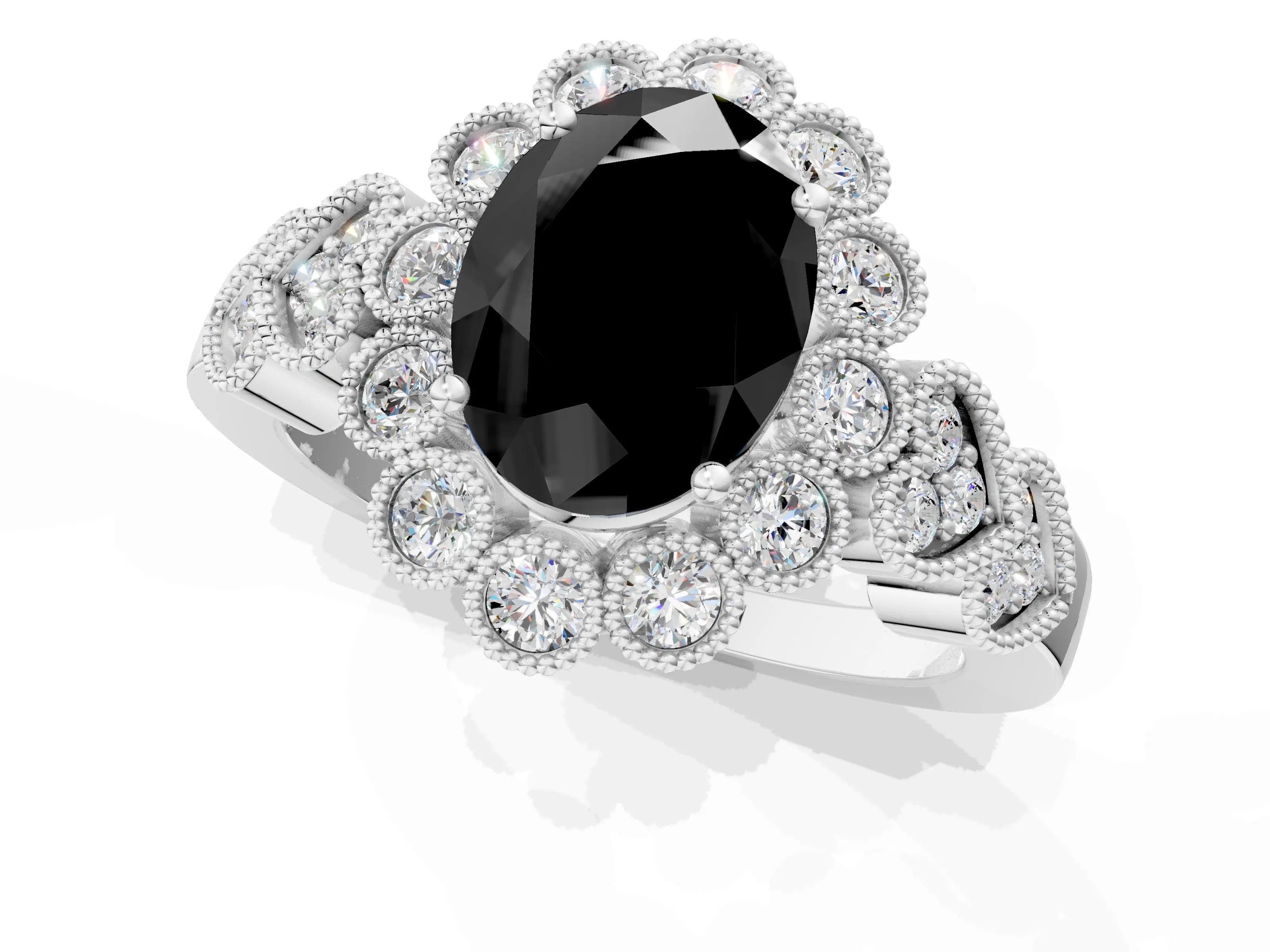 White gold Fancy Black Oval Cut Brilliant Milgrain Pave Heart Band Solitaire Ring_24