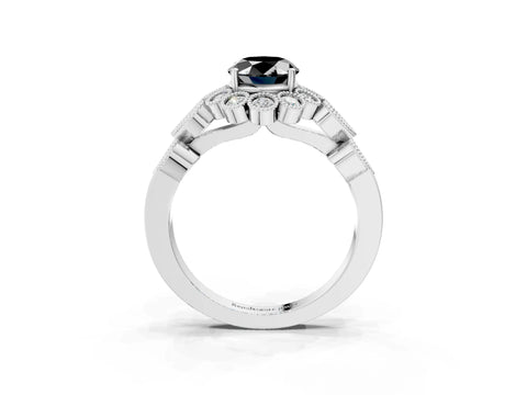 White gold Fancy Black Oval Cut Brilliant Milgrain Pave Heart Band Solitaire Ring_3