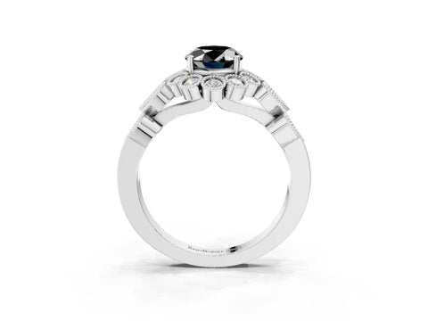 White gold Fancy Black Oval Cut Brilliant Milgrain Pave Heart Band Solitaire Ring_3