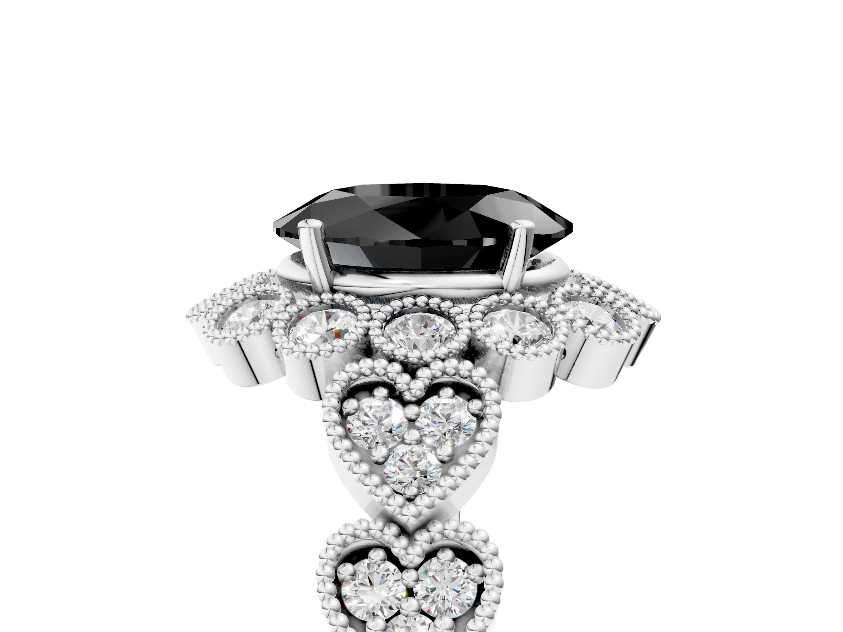 White gold Fancy Black Oval Cut Brilliant Milgrain Pave Heart Band Solitaire Ring_5