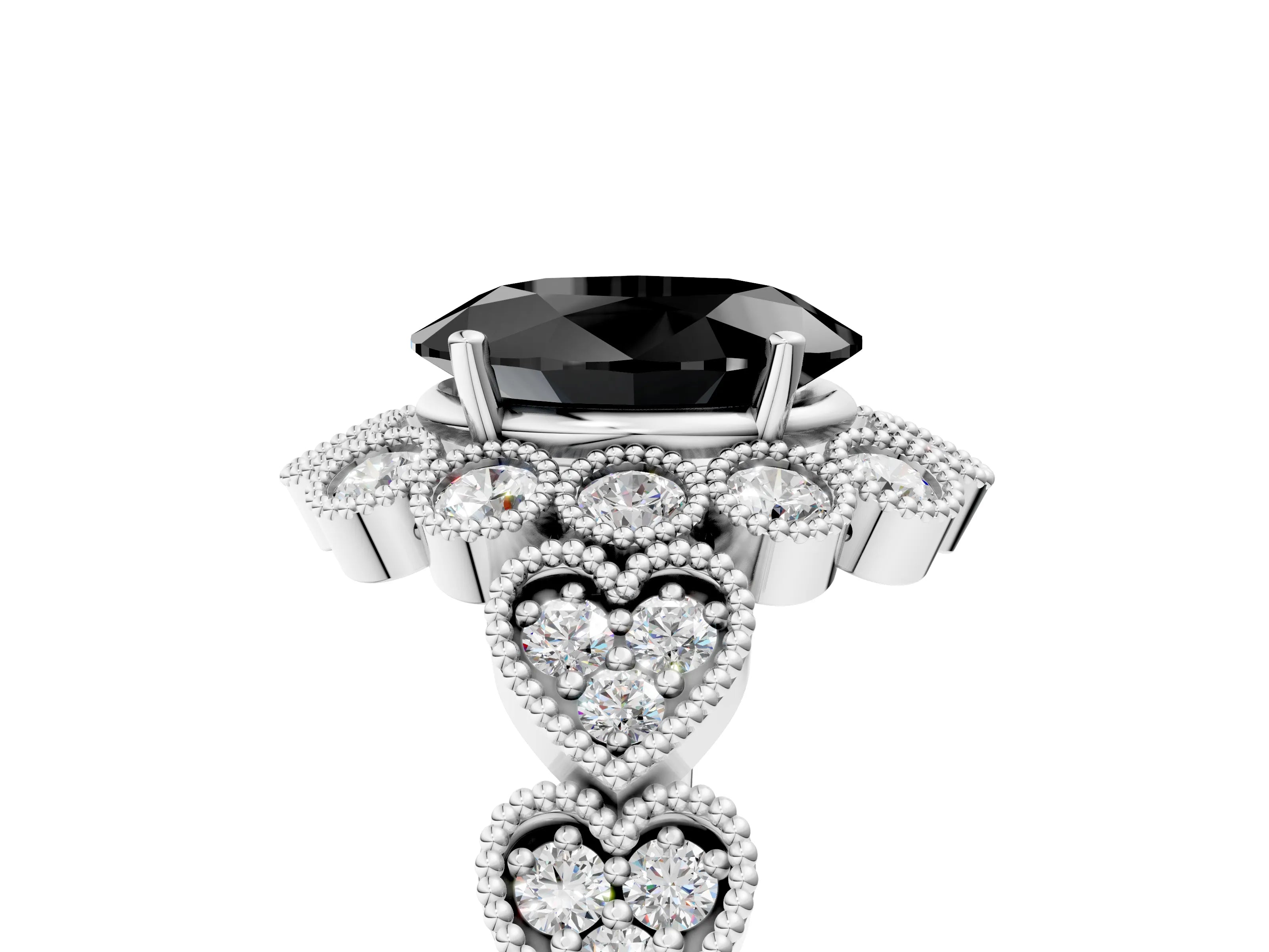 White gold Fancy Black Oval Cut Brilliant Milgrain Pave Heart Band Solitaire Ring_5