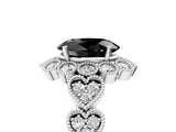 White gold Fancy Black Oval Cut Brilliant Milgrain Pave Heart Band Solitaire Ring_5